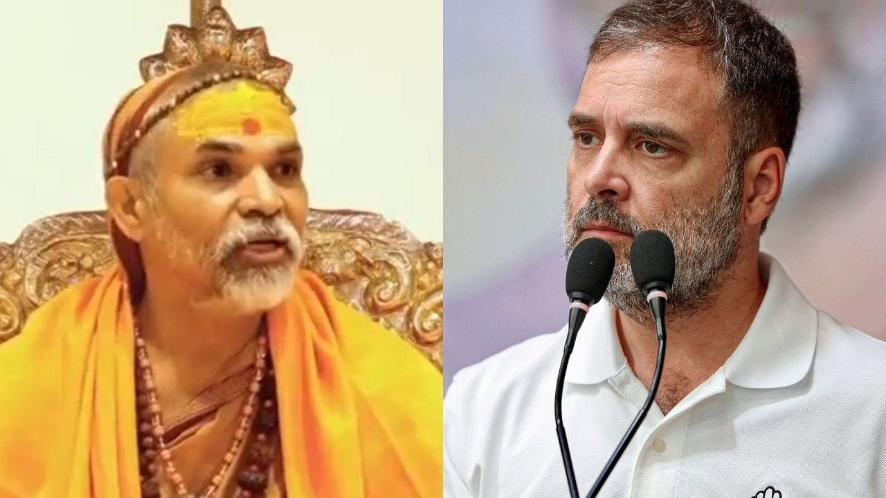 <div class="paragraphs"><p>(L to R)&nbsp;46th Shankaracharya of Jyotir Math— Swami Avimukteshwarananda; LoP Rahul Gandhi.</p></div>